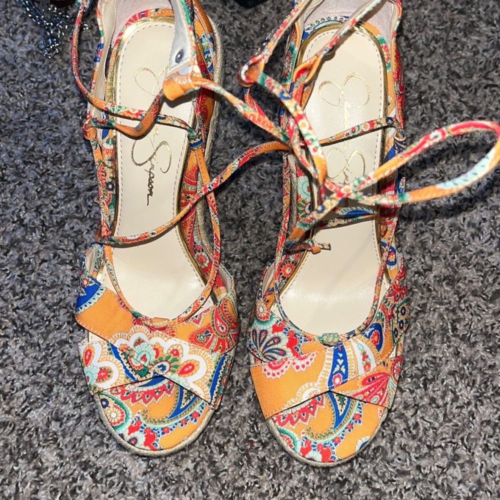 Jessica Simpson wedge strap up sandal heel